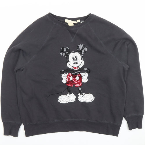 H&M Women Black Mickey Mouse Sequin Pullover Sweatshirt Size 12