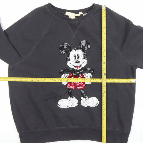 H&M Women Black Mickey Mouse Sequin Pullover Sweatshirt Size 12