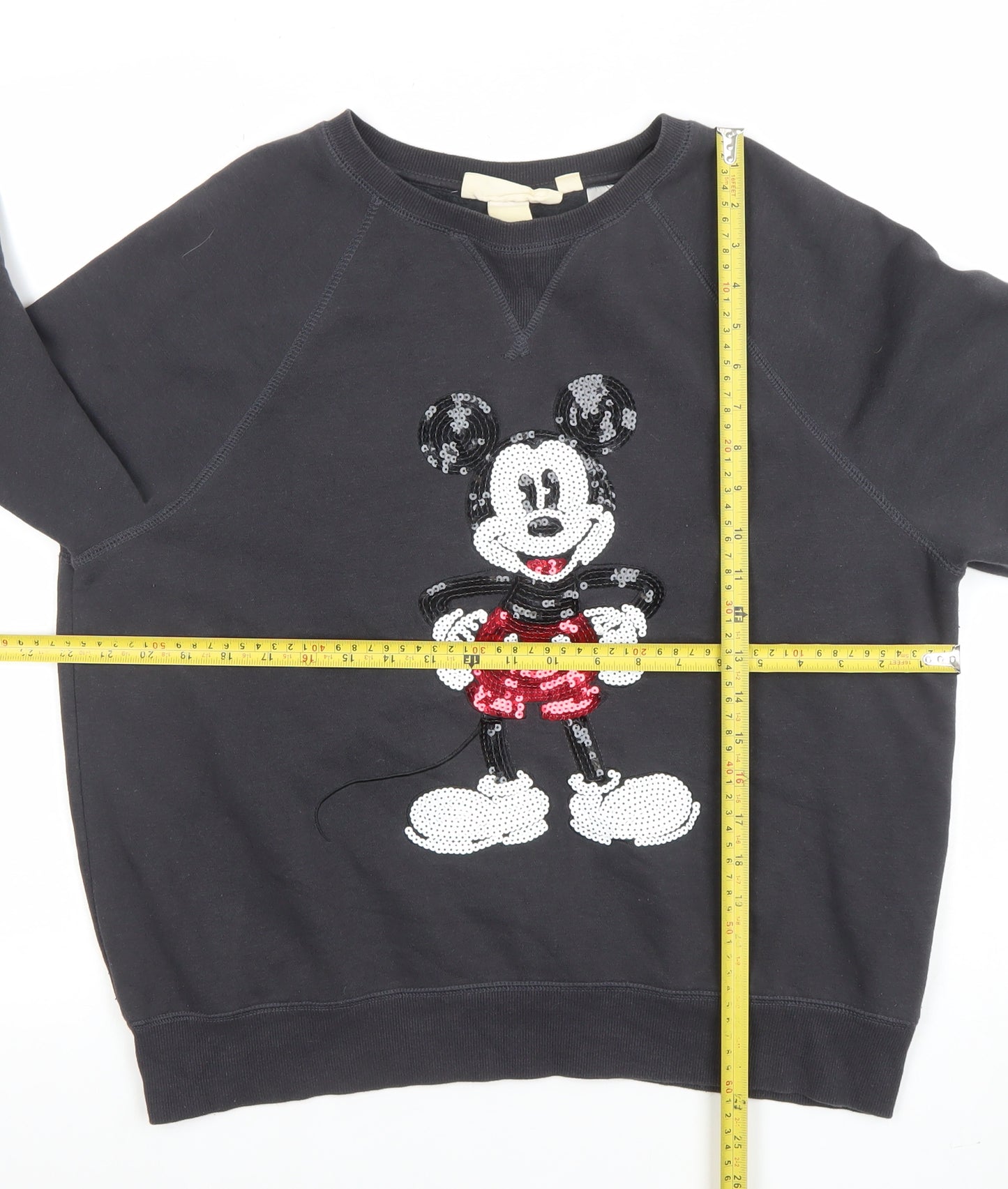 H&M Women Black Mickey Mouse Sequin Pullover Sweatshirt Size 12