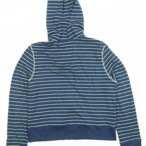 Body Bleu Women Blue Striped Full Zip Hoodie Size L Cotton Blend