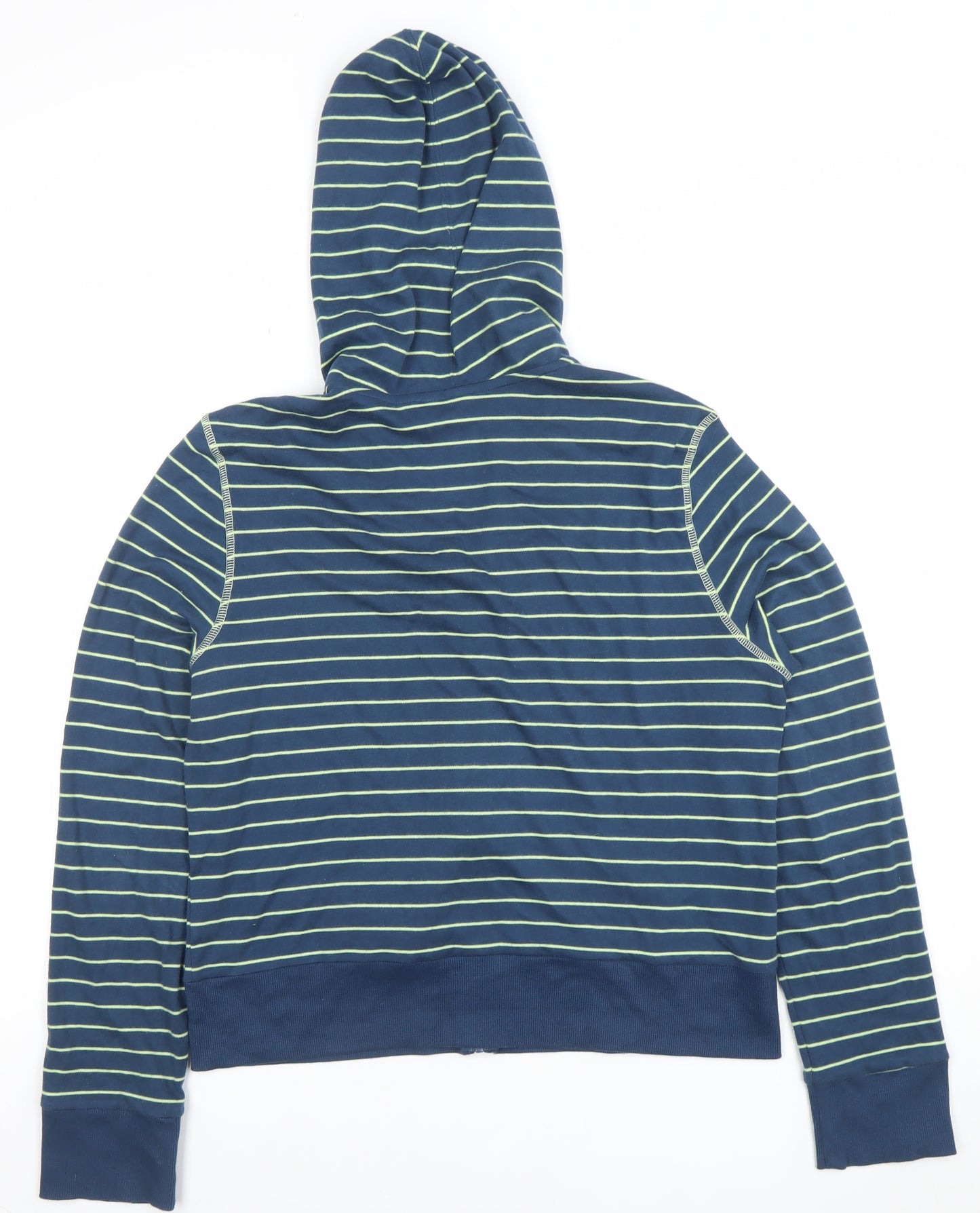 Body Bleu Women Blue Striped Full Zip Hoodie Size L Cotton Blend