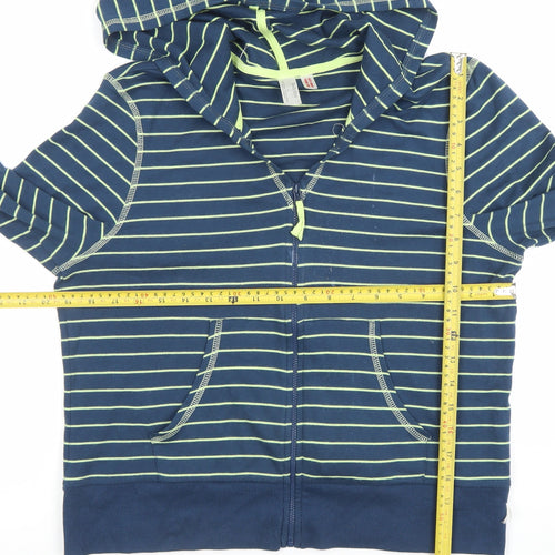 Body Bleu Women Blue Striped Full Zip Hoodie Size L Cotton Blend