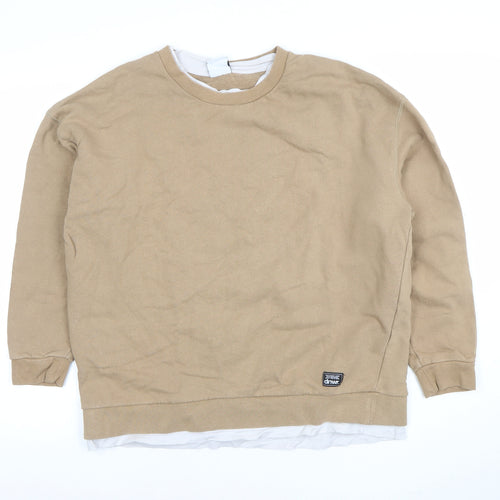 Zara Women Beige Cotton Pullover Sweatshirt Size M Regular Fit