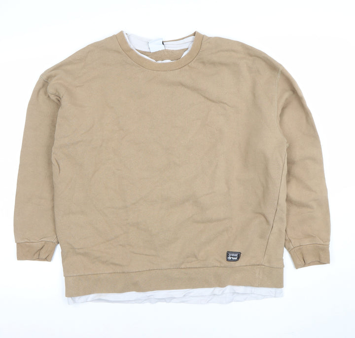 Zara Women Beige Cotton Pullover Sweatshirt Size M Regular Fit