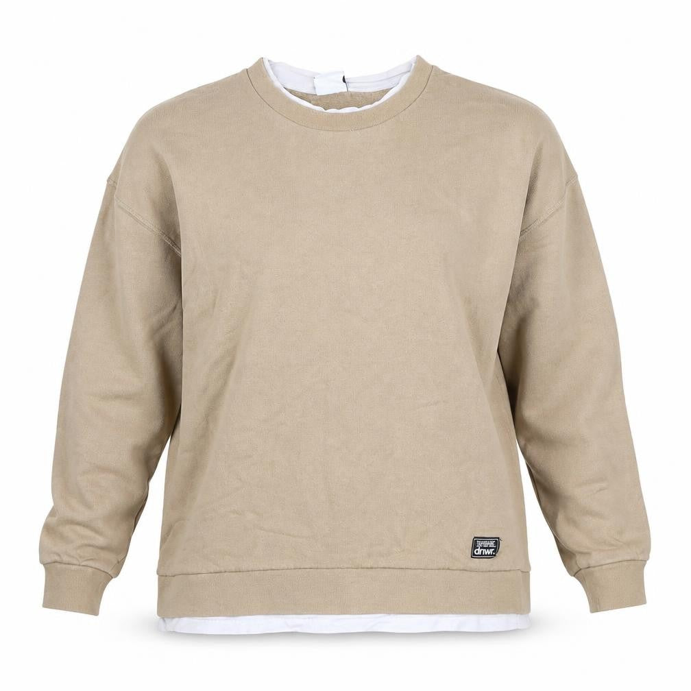 Front view of Zara Women Beige Cotton Pullover Sweatshirt, size M, Regular Fit