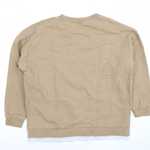 Zara Women Beige Cotton Pullover Sweatshirt Size M Regular Fit