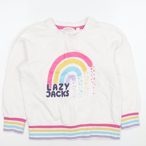 Lazy Jacks Girls White Rainbow Sweatshirt 7-8 Years Cotton Pullover
