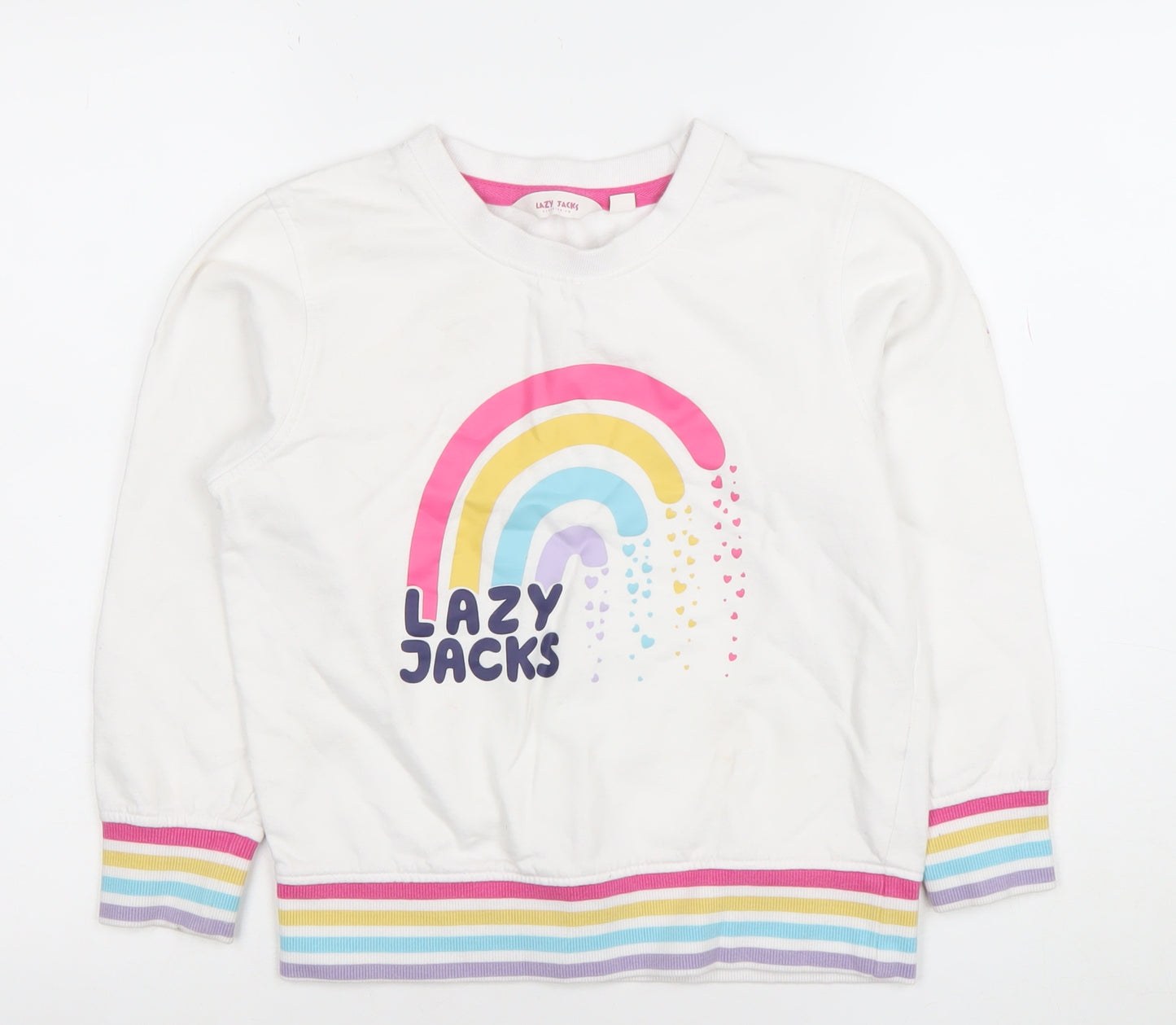 Lazy Jacks Girls White Rainbow Sweatshirt 7-8 Years Cotton Pullover