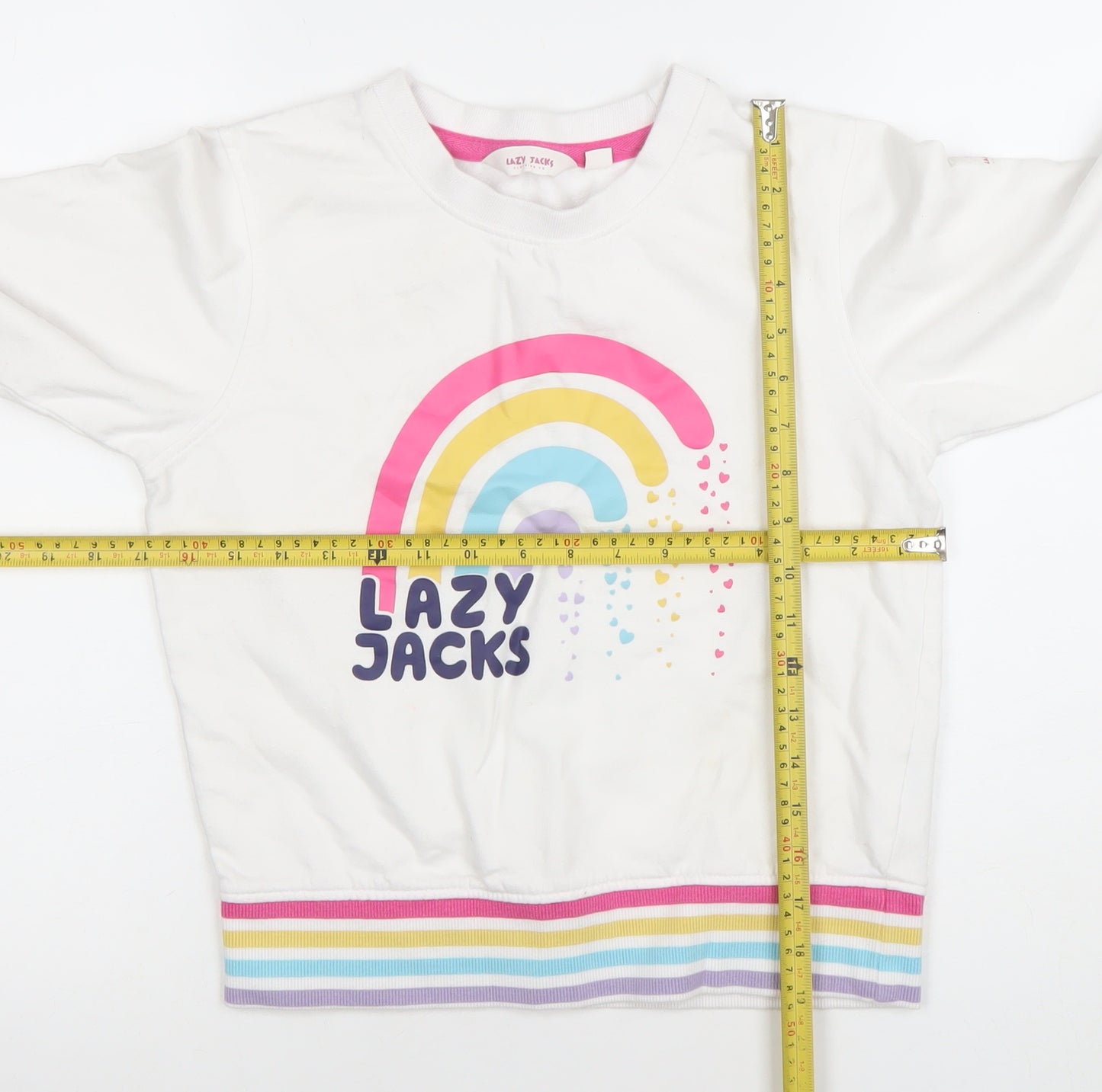Lazy Jacks Girls White Rainbow Sweatshirt 7-8 Years Cotton Pullover