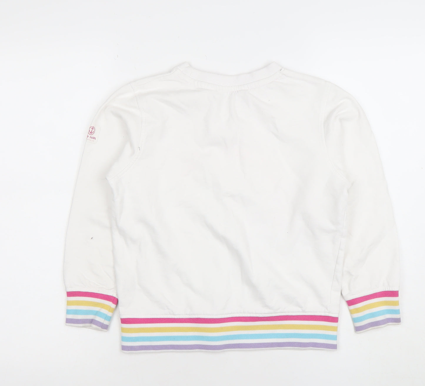 Lazy Jacks Girls White Rainbow Sweatshirt 7-8 Years Cotton Pullover