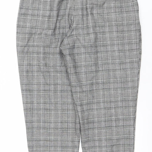 H&M Women Grey Checked Paperbag Trousers UK 10 Elastic Waist