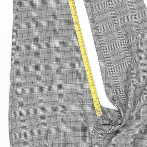 H&M Women Grey Checked Paperbag Trousers UK 10 Elastic Waist