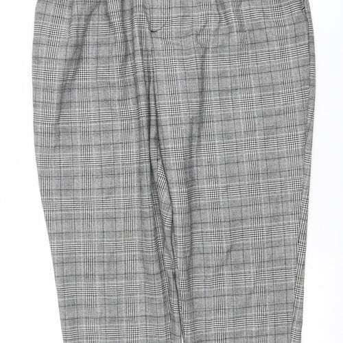 H&M Women Grey Checked Paperbag Trousers UK 10 Elastic Waist