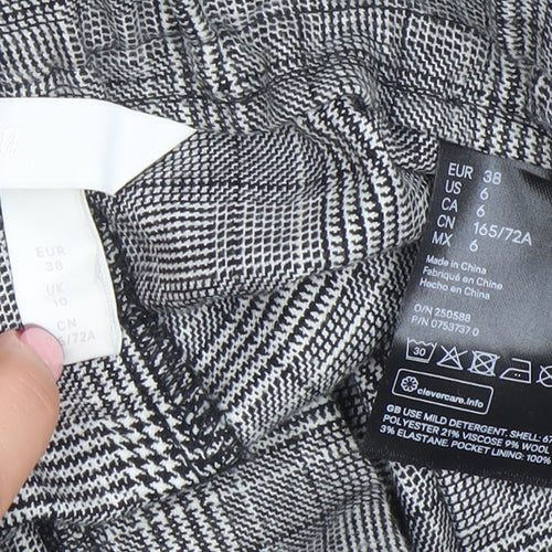 H&M Women Grey Checked Paperbag Trousers UK 10 Elastic Waist