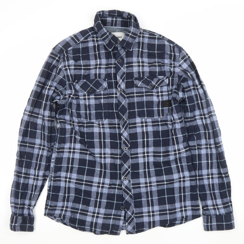 Jack & Jones Men's Blue Check Long Sleeve Flannel Shirt Size M