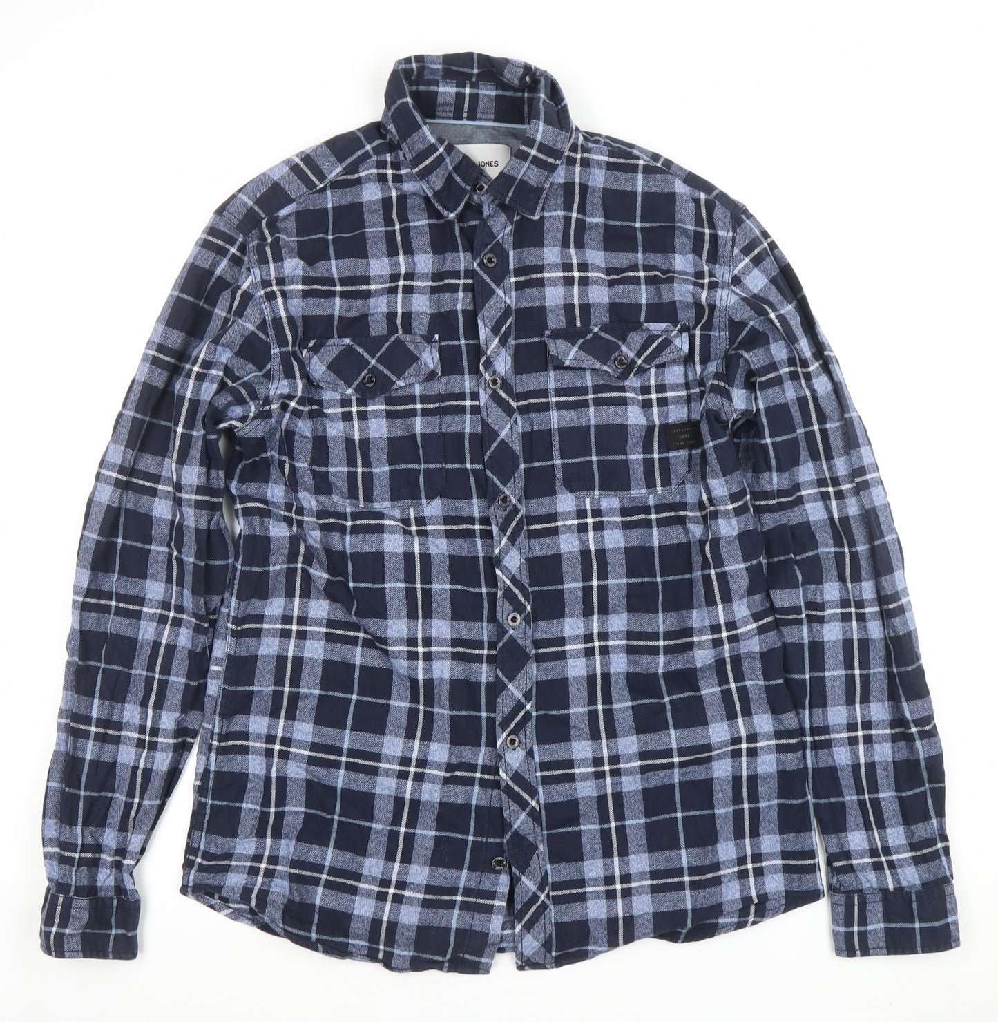 Jack & Jones Men's Blue Check Long Sleeve Flannel Shirt Size M