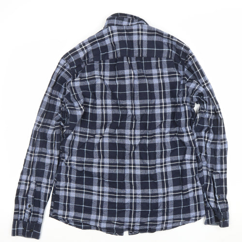 Jack & Jones Men's Blue Check Long Sleeve Flannel Shirt Size M