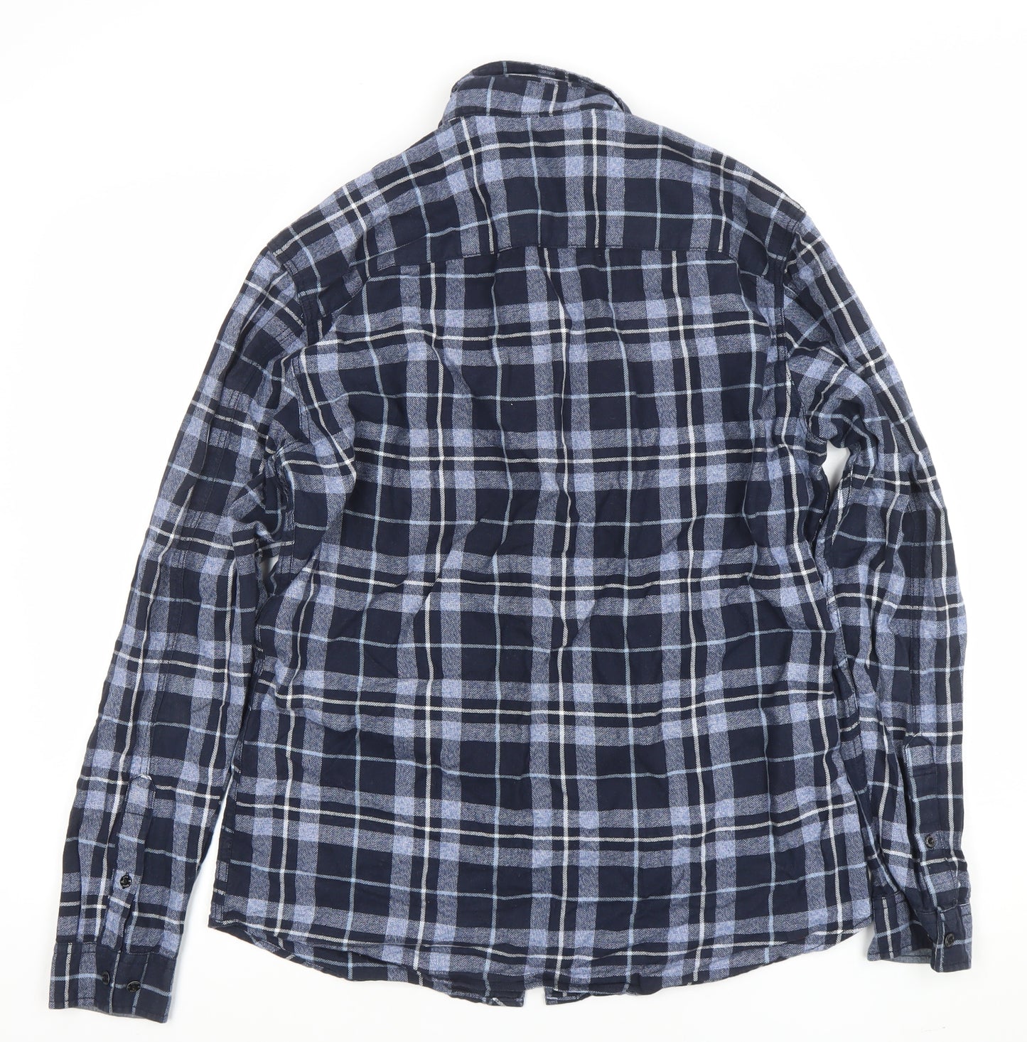 Jack & Jones Men's Blue Check Long Sleeve Flannel Shirt Size M