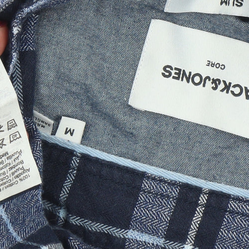 Jack & Jones Men's Blue Check Long Sleeve Flannel Shirt Size M