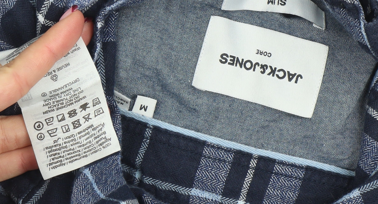 Jack & Jones Men's Blue Check Long Sleeve Flannel Shirt Size M