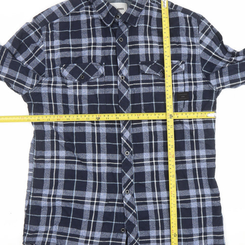 Jack & Jones Men's Blue Check Long Sleeve Flannel Shirt Size M