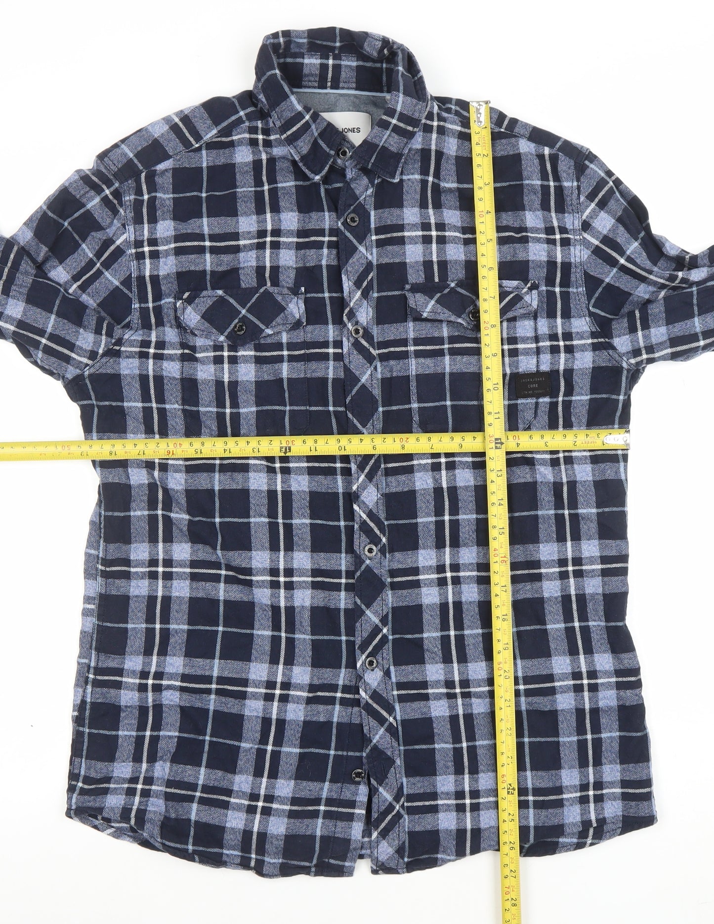 Jack & Jones Men's Blue Check Long Sleeve Flannel Shirt Size M