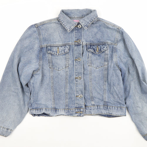 FAE Womens Blue Denim Cropped Button Jacket Size M