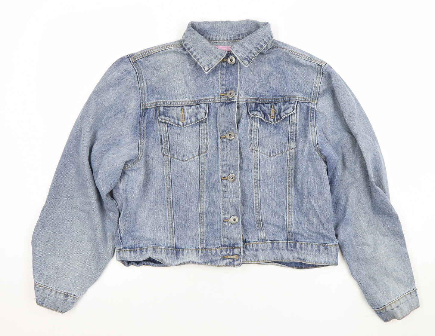 FAE Womens Blue Denim Cropped Button Jacket Size M