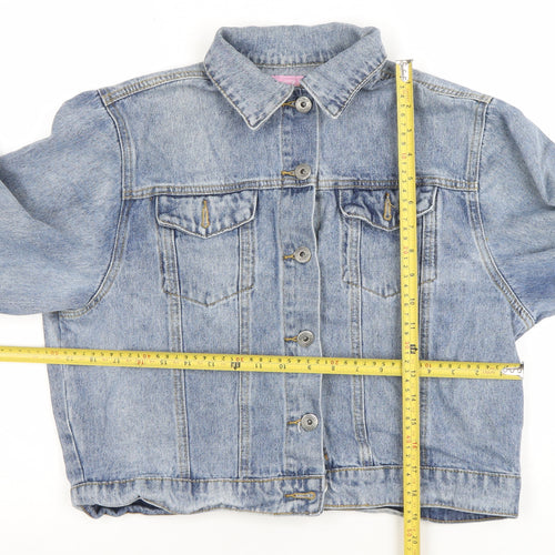 FAE Womens Blue Denim Cropped Button Jacket Size M