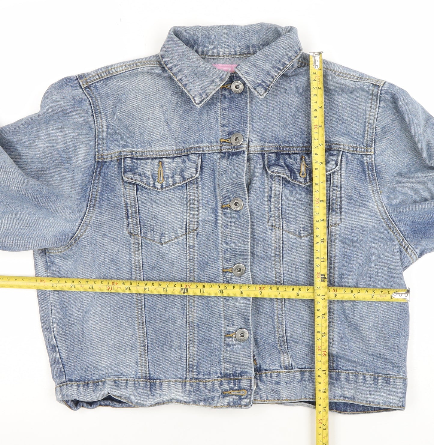 FAE Womens Blue Denim Cropped Button Jacket Size M