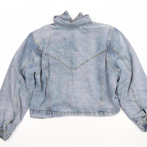 FAE Womens Blue Denim Cropped Button Jacket Size M