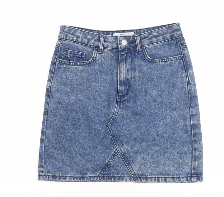 New Look Womens Blue Denim Short Skirt Size 6 High Rise Casual