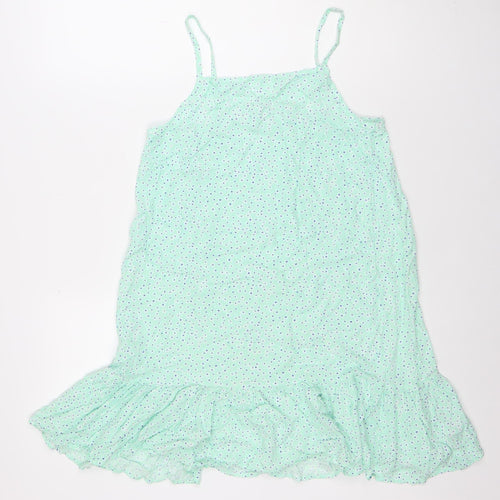 Dunnes Stores Girls Green Polka Dot Viscose Trapeze Dress 9-10 Years