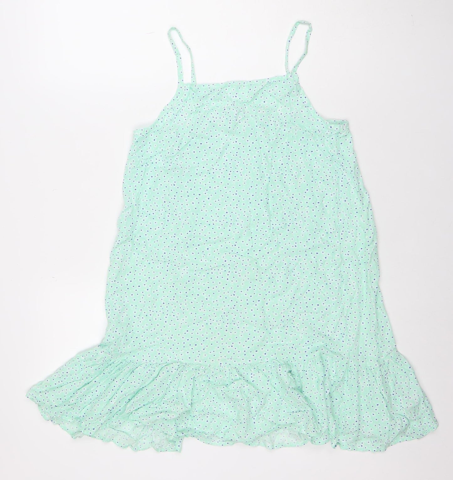 Dunnes Stores Girls Green Polka Dot Viscose Trapeze Dress 9-10 Years