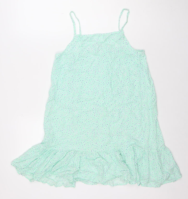 Dunnes Stores Girls Green Polka Dot Viscose Trapeze Dress 9-10 Years