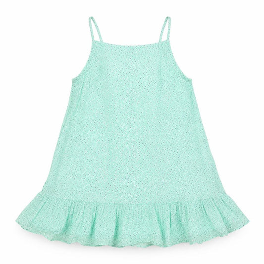 Dunnes Stores Girls Green Polka Dot Viscose Trapeze Dress 9-10 Years