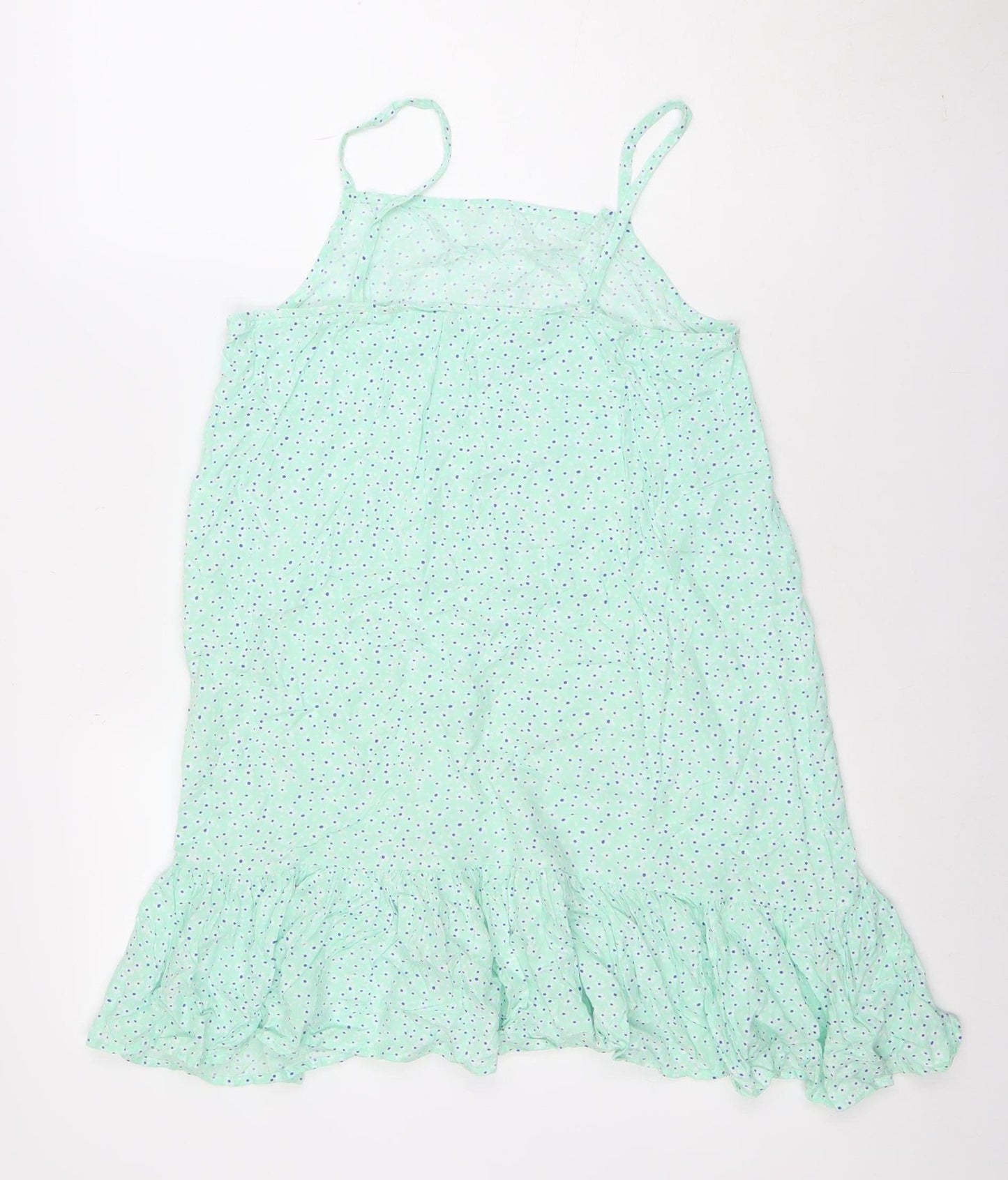Dunnes Stores Girls Green Polka Dot Viscose Trapeze Dress 9-10 Years
