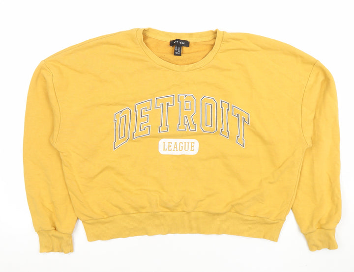 New Look Women Yellow Detroit League Pullover Sweatshirt UK 14