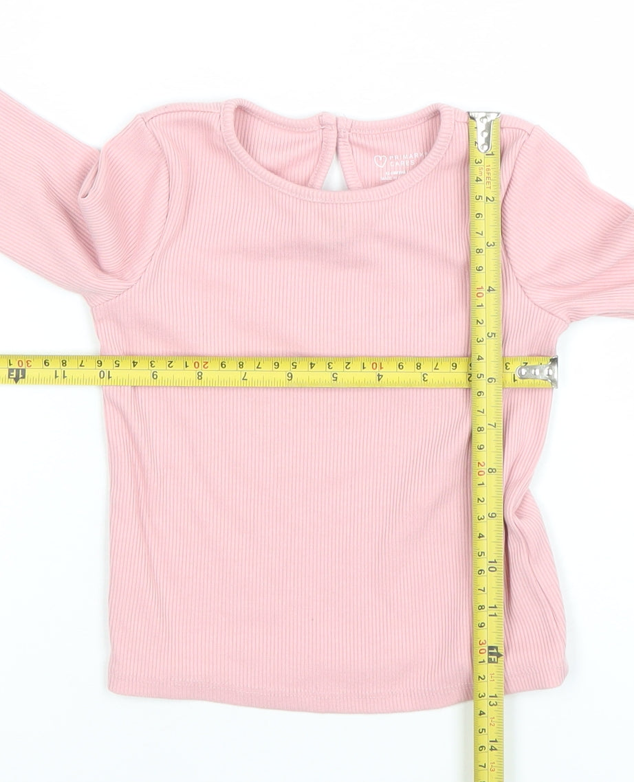 Primark Girls Pink Ribbed Long Sleeve T-Shirt 6-7 Years Lightweight Cotton