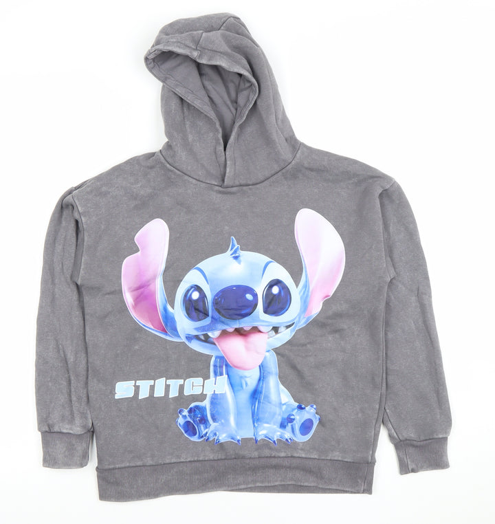 Disney Girls Grey Stitch Pullover Hoodie 10-11 Years Fleece Lined