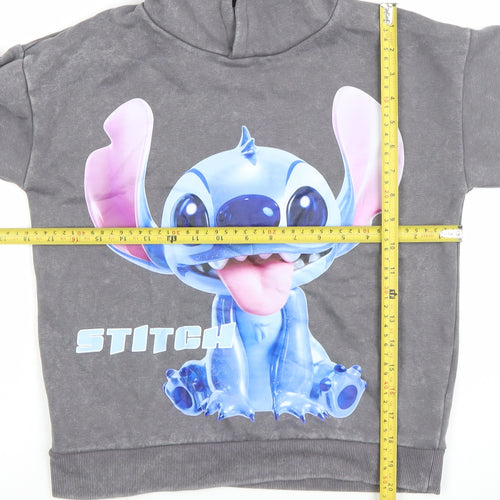 Disney Girls Grey Stitch Pullover Hoodie 10-11 Years Fleece Lined