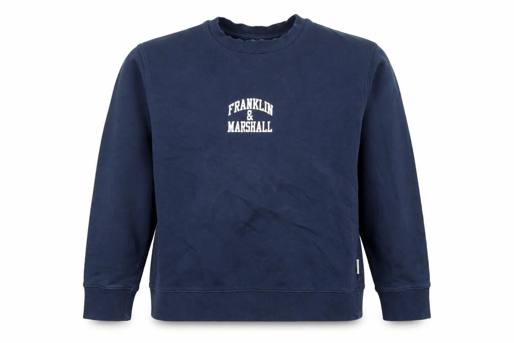 Front view of Franklin & Marshall women’s navy blue pullover sweatshirt m