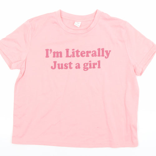 SHEIN Girls Pink Graphic Quote Short Sleeve T-Shirt Size 12 Years