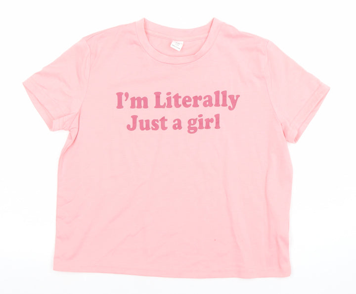 SHEIN Girls Pink Graphic Quote Short Sleeve T-Shirt Size 12 Years