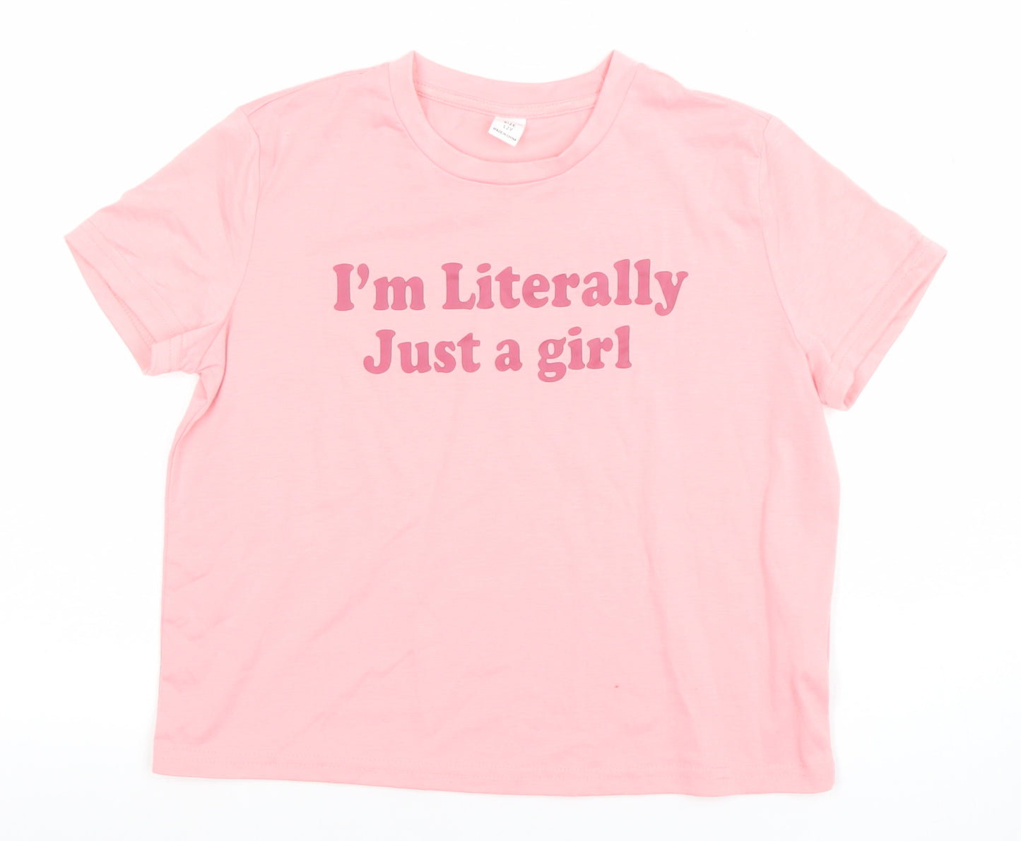 SHEIN Girls Pink Graphic Quote Short Sleeve T-Shirt Size 12 Years