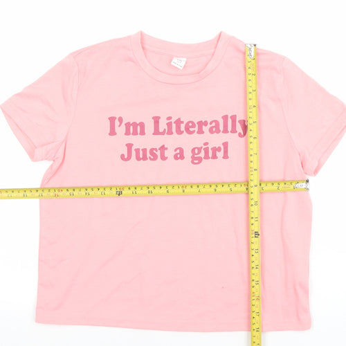 SHEIN Girls Pink Graphic Quote Short Sleeve T-Shirt Size 12 Years