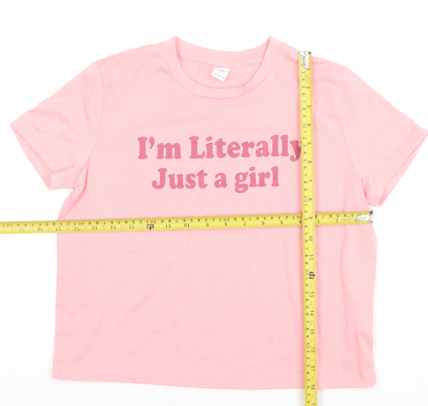 SHEIN Girls Pink Graphic Quote Short Sleeve T-Shirt Size 12 Years