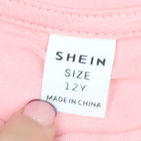 SHEIN Girls Pink Graphic Quote Short Sleeve T-Shirt Size 12 Years