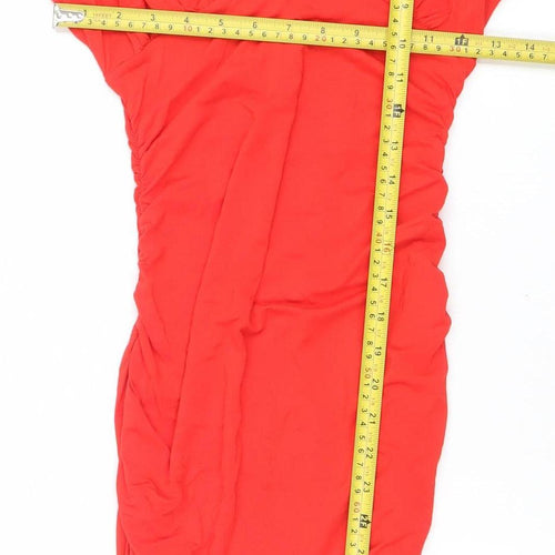 SHEIN Women’s Red Petite S Long Sleeve Bodycon Ruched Knee Dress