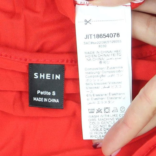 SHEIN Women’s Red Petite S Long Sleeve Bodycon Ruched Knee Dress